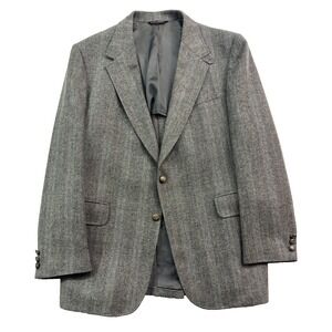 vtg Herringbone Tweed 44L Gray Riding Jacket Blazer Sport Coat USA Wool Mens